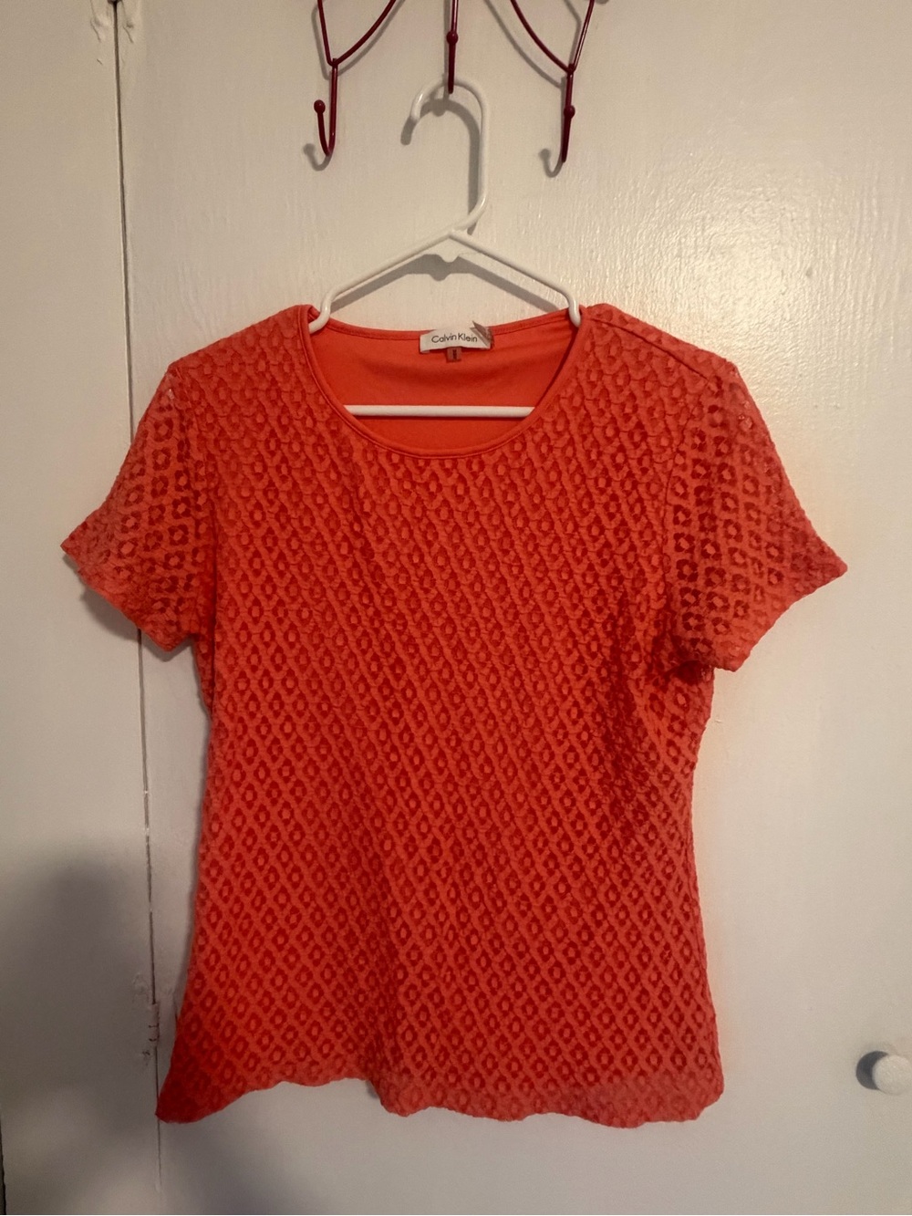 Calvin Klein Bright Orange Lace Short Sleeve Tee